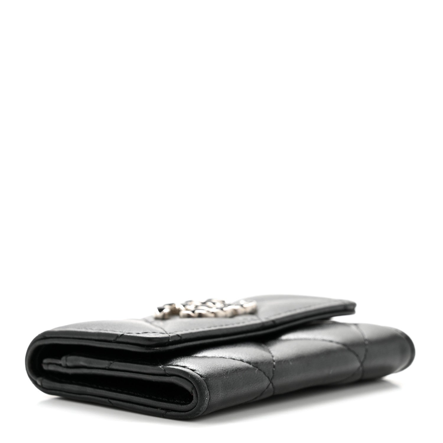Lambskin Quilted Chanel 19 Flap Card Holder Black