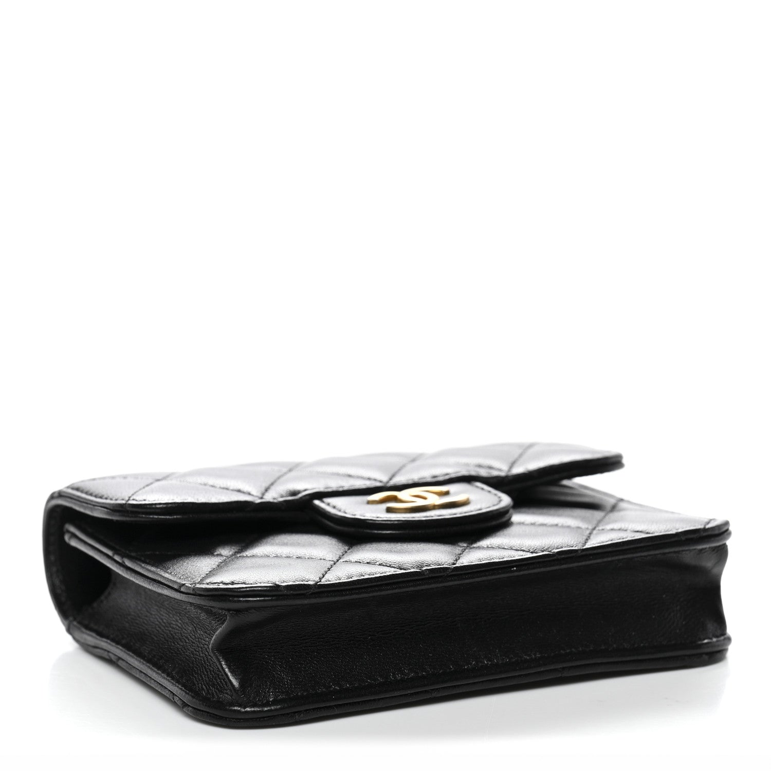 Chanel Lambskin Quilted Top Handle Flap Coin Purse With Chain Black