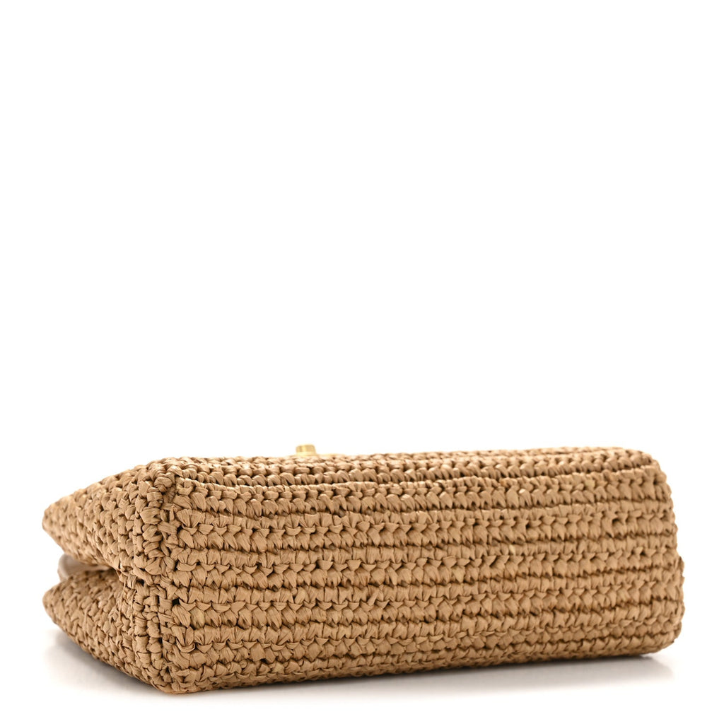 Chanel Braided Raffia Nano Kelly Flap Bag Dark Beige