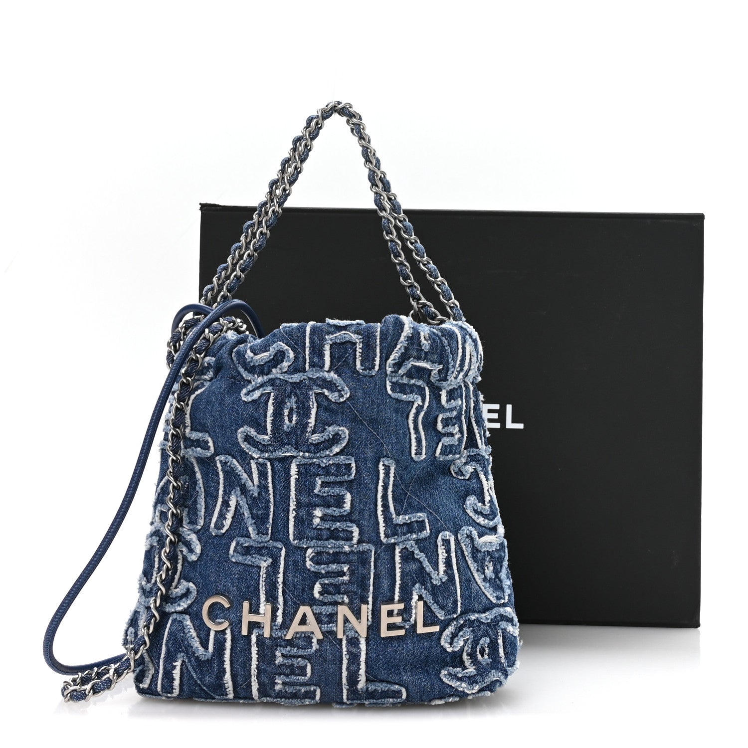 Chanel Washed Denim Logo Embroidered Mini Chanel 22 Blue