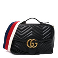 Gucci Calfskin Matelasse Sylvie Web Small GG Marmont Top Handle Shoulder Bag Black