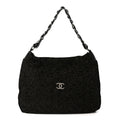 Chanel Suede Camellia Hobo Bag Black