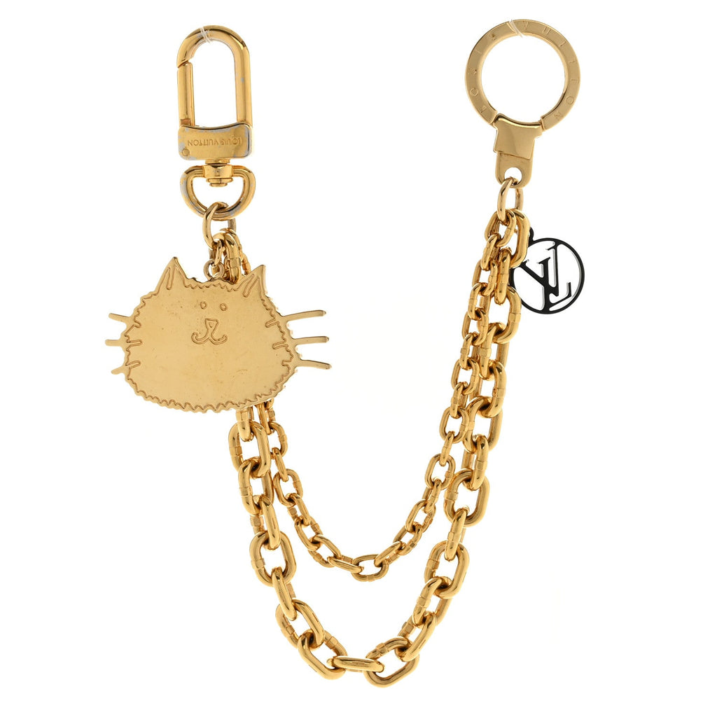 Louis Vuitton Catogram Cat Key Chain Bag Charm Gold Black