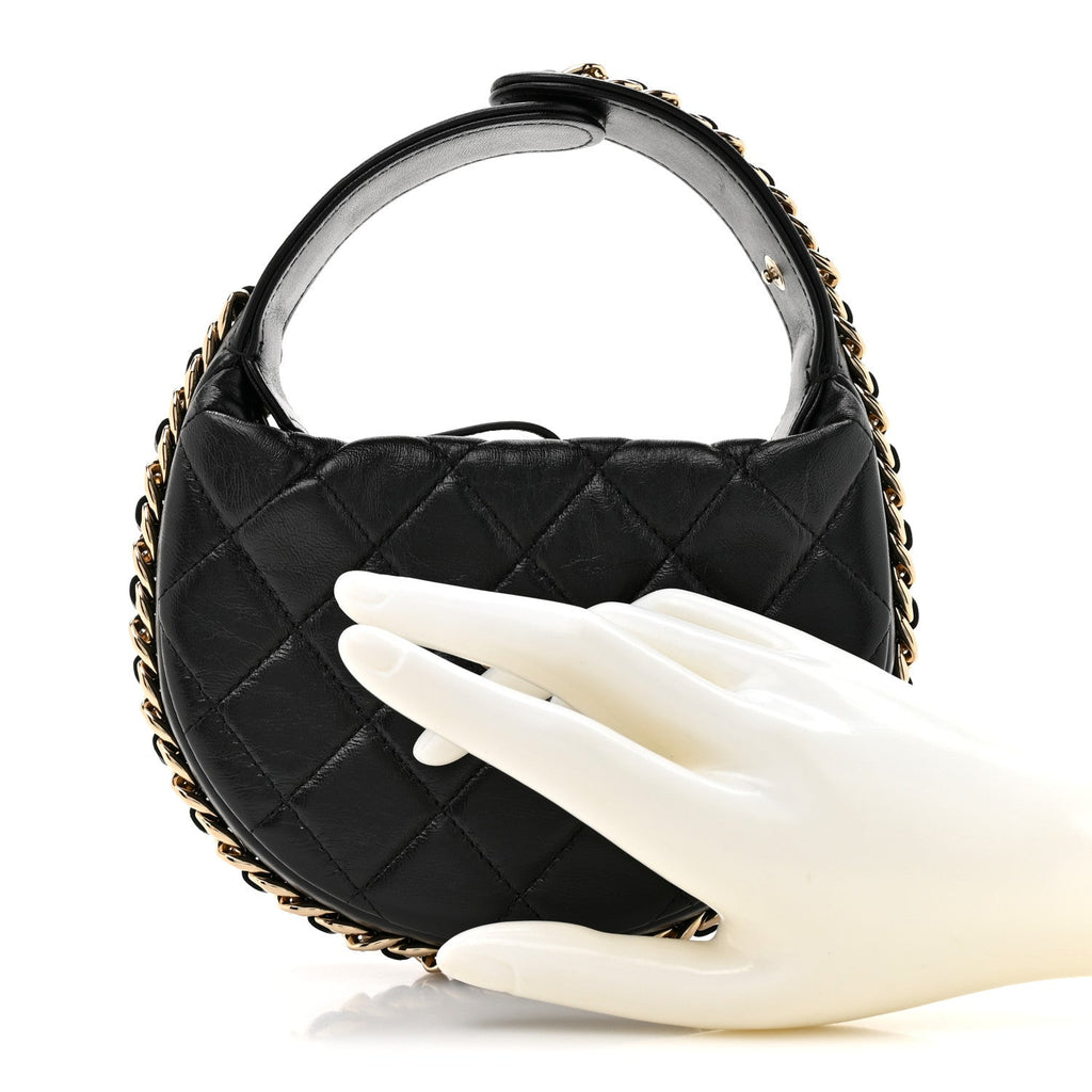 Chanel Lambskin Quilted Chain Around Pouch Black