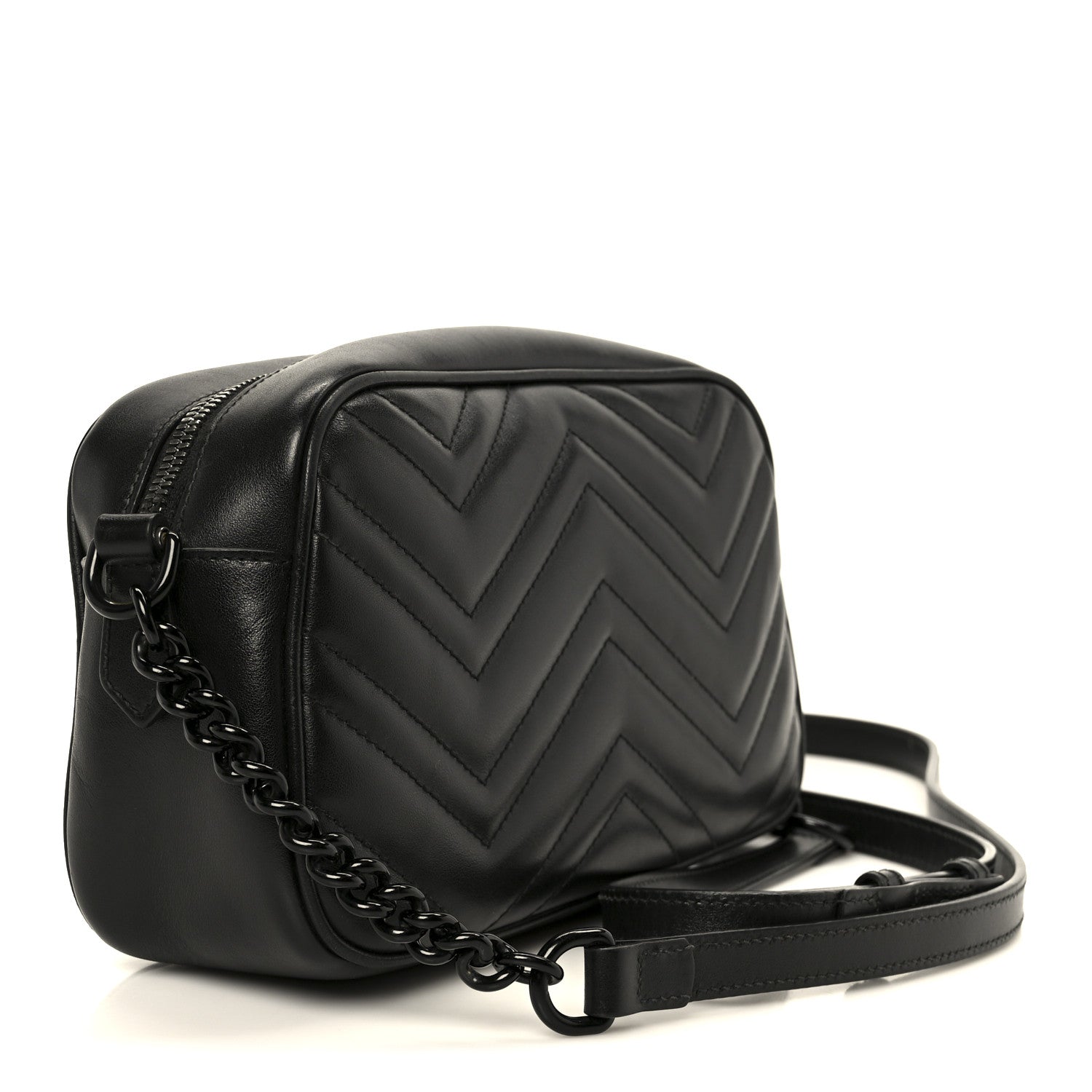 Gucci Calfskin Matelasse Monochrome Small GG Marmont Chain Shoulder Bag Black