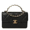 Chanel Shiny Calfskin Quilted Mini Metal Top Handle Flap Black