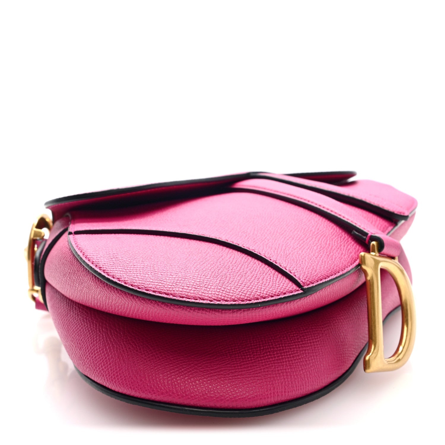 Christian Dior Grained Calfskin Saddle Bag With Strap Fuchsia