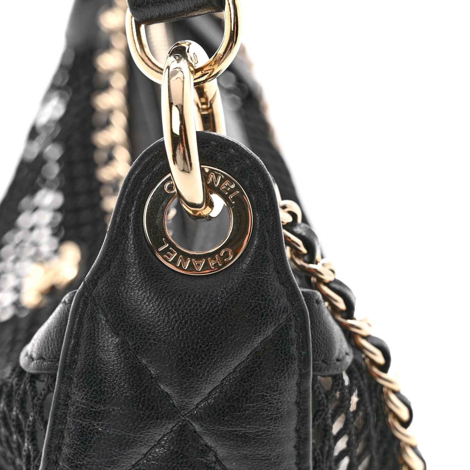 Chanel Mesh Shiny Lambskin Chain Hobo Black