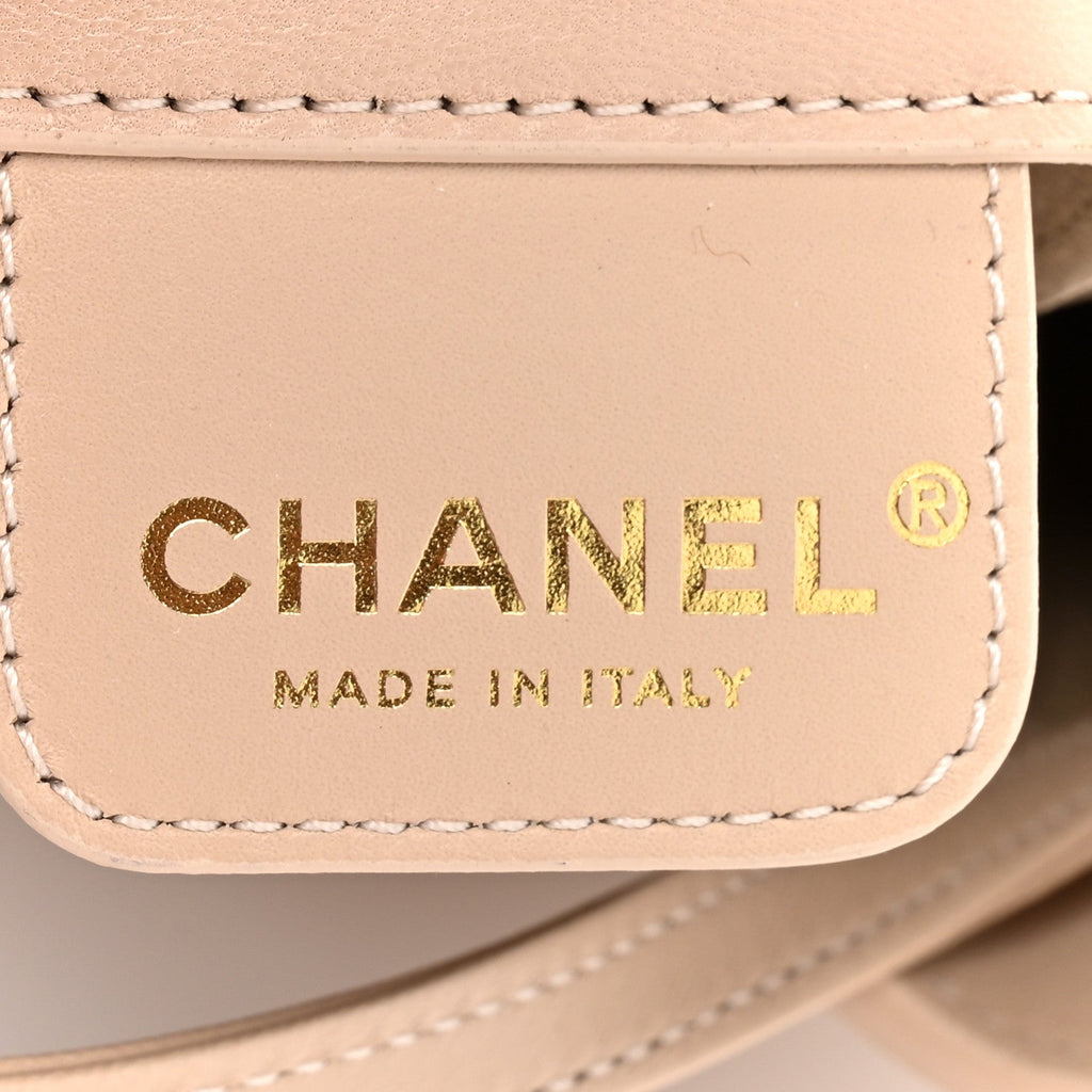 Chanel Shiny Lambskin Quilted Small Hobo Beige