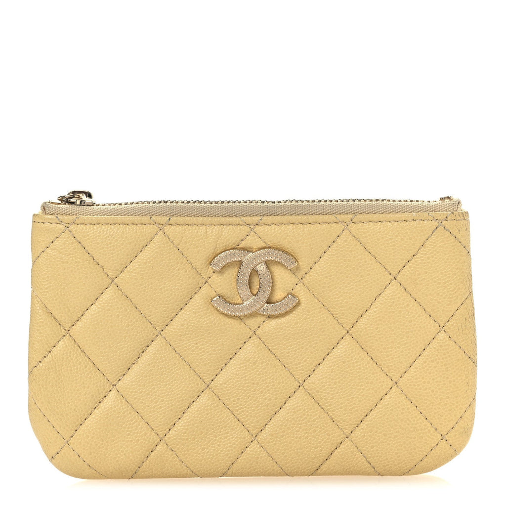 Caviar Quilted Studded CC Small Pouch Yellow