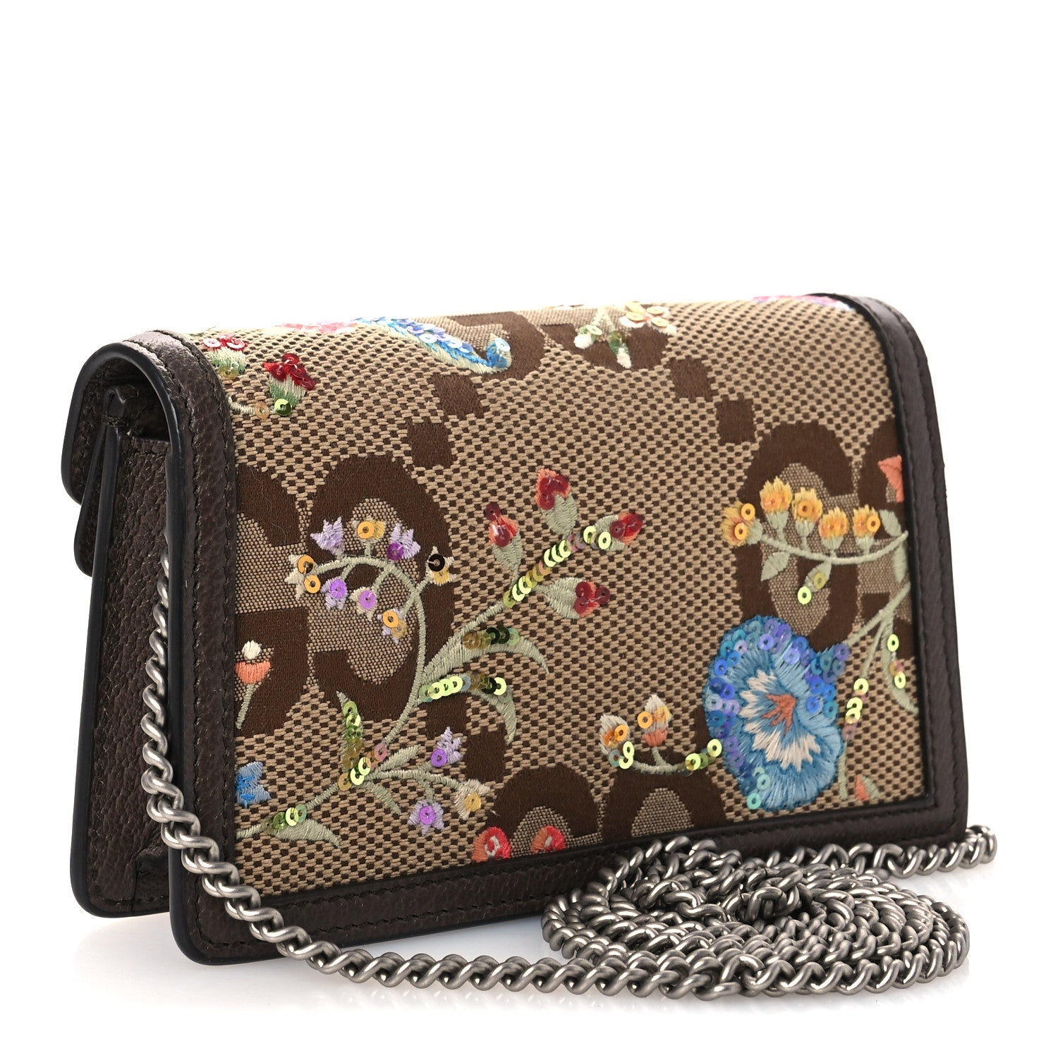 Gucci Monogram Jumbo GG Textured Dollar Calfskin Embroidered Super Mini Dionysus Shoulder Bag Camel Ebony New Acero Multicolor