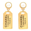 Pearl CC Tags Drop Earrings Gold