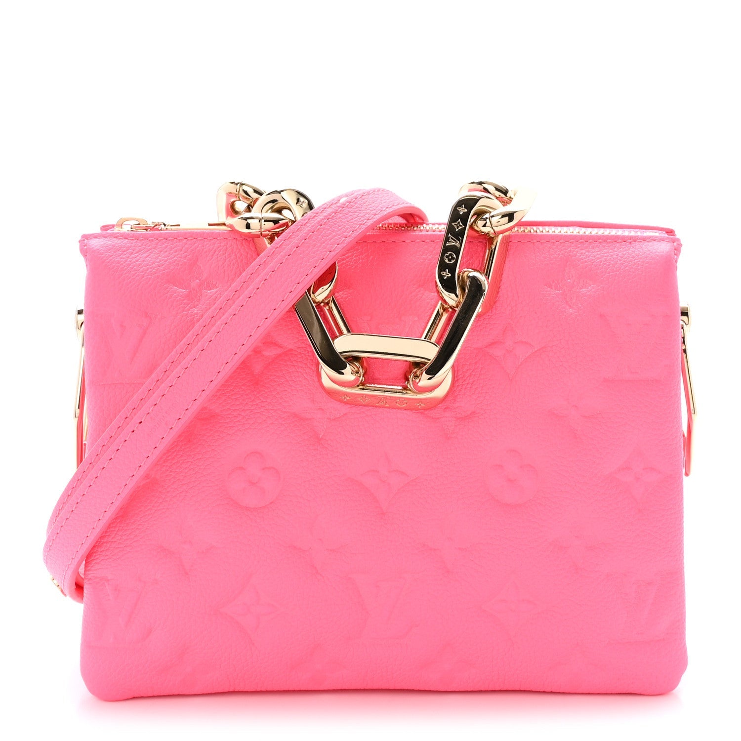 Louis Vuitton Calfskin Embossed Monogram Coussin BB Rose Fluo