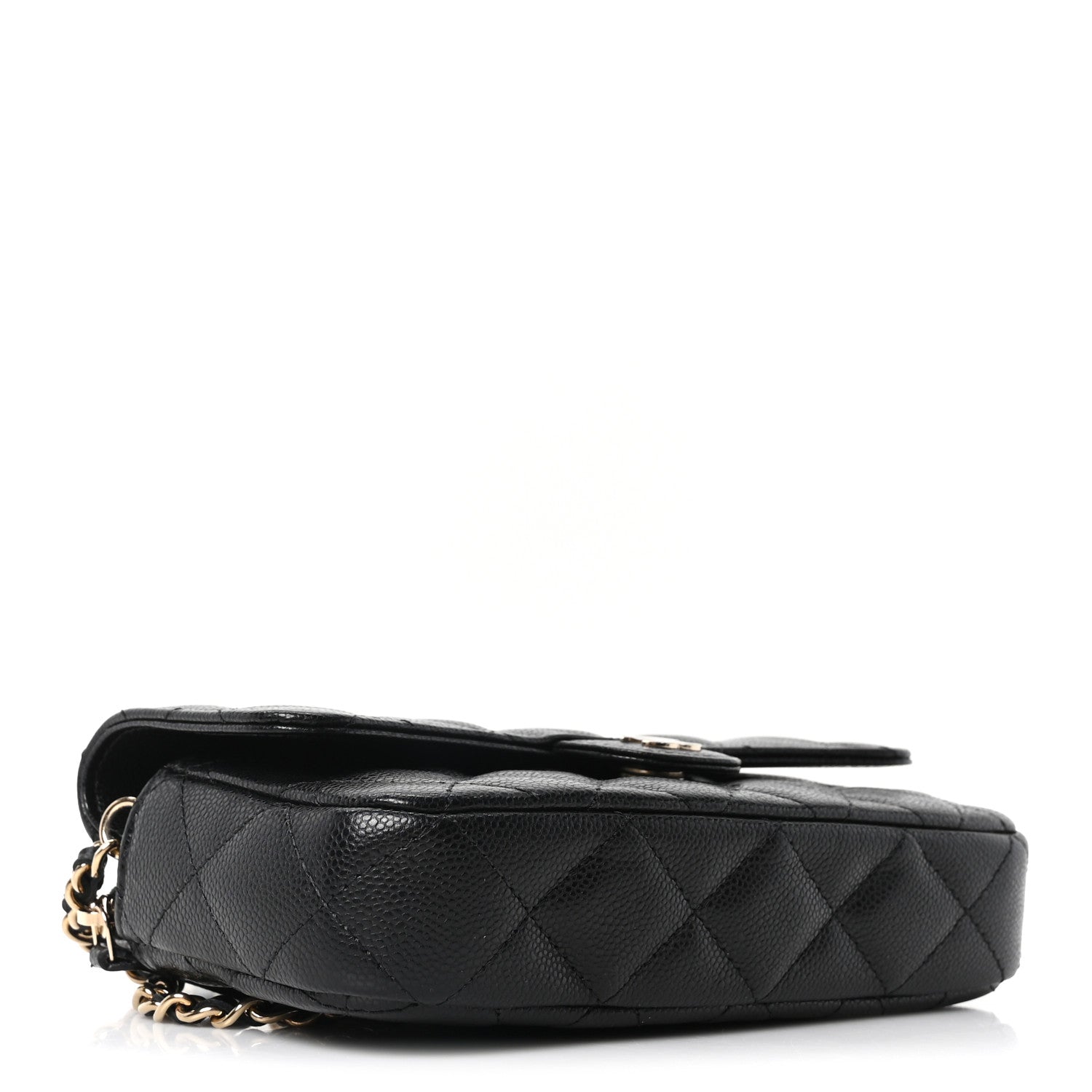 Caviar Quilted Flap Phone Holder With Chain Black