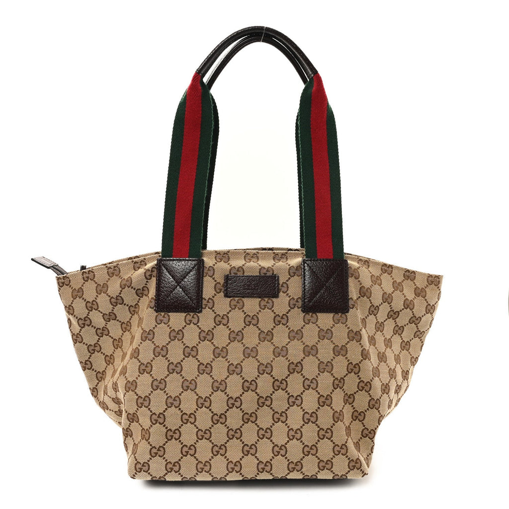 Gucci GG Monogram Medium Web Handle Bucket Tote Dark Brown