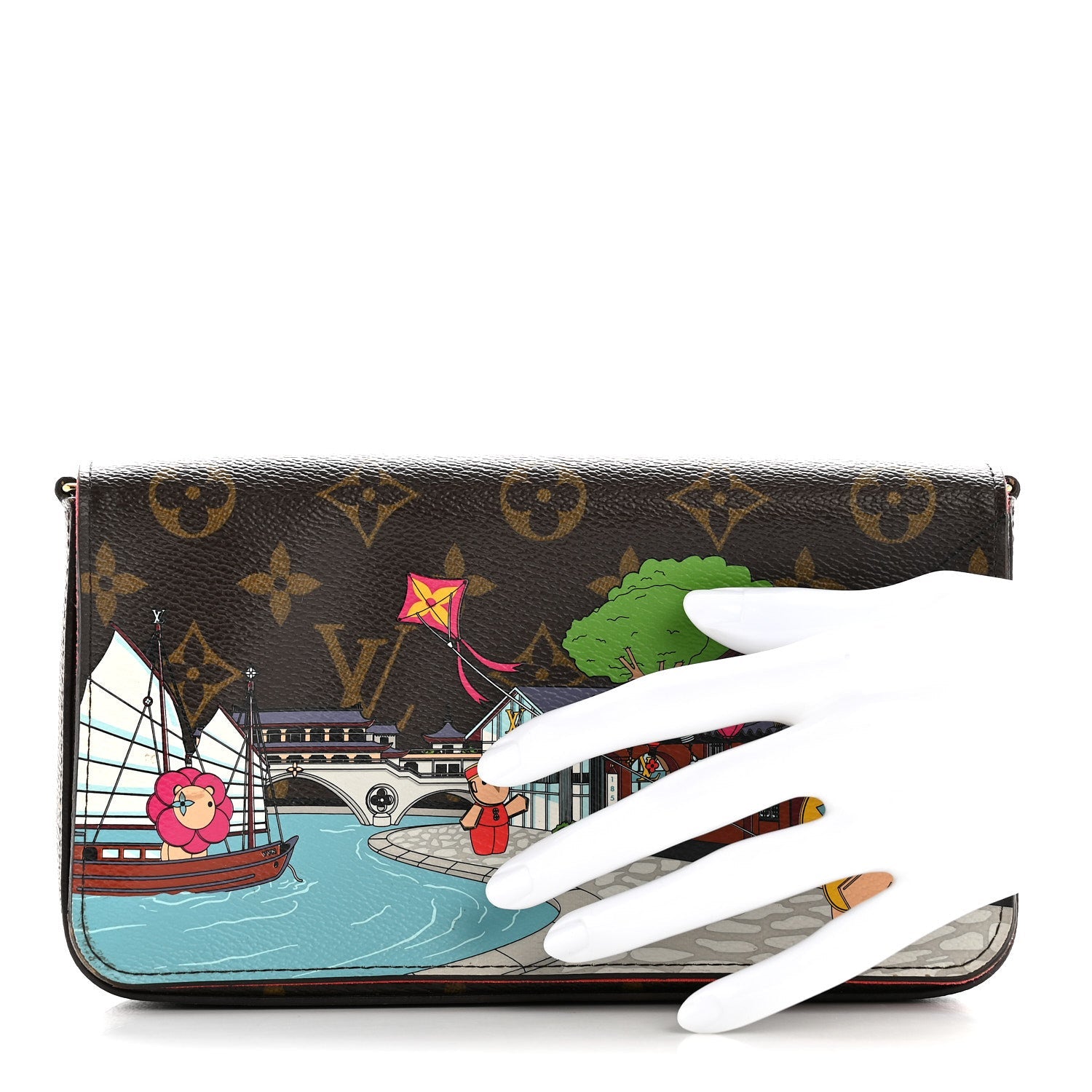 Louis Vuitton Monogram 2022 Christmas Animation China Chengdu Pochette Felicie Chain Wallet Red