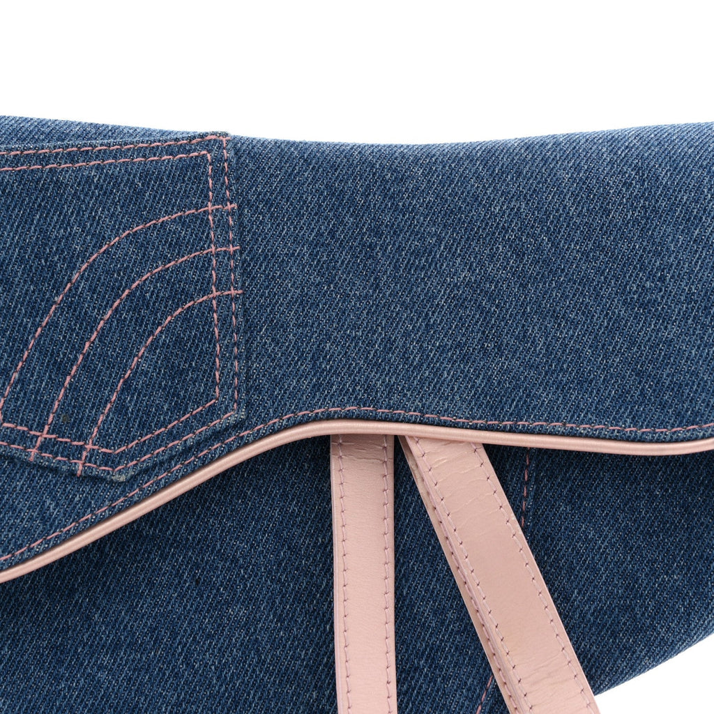 Christian Dior Patent Denim Jeans Saddle Bag Blue Pink