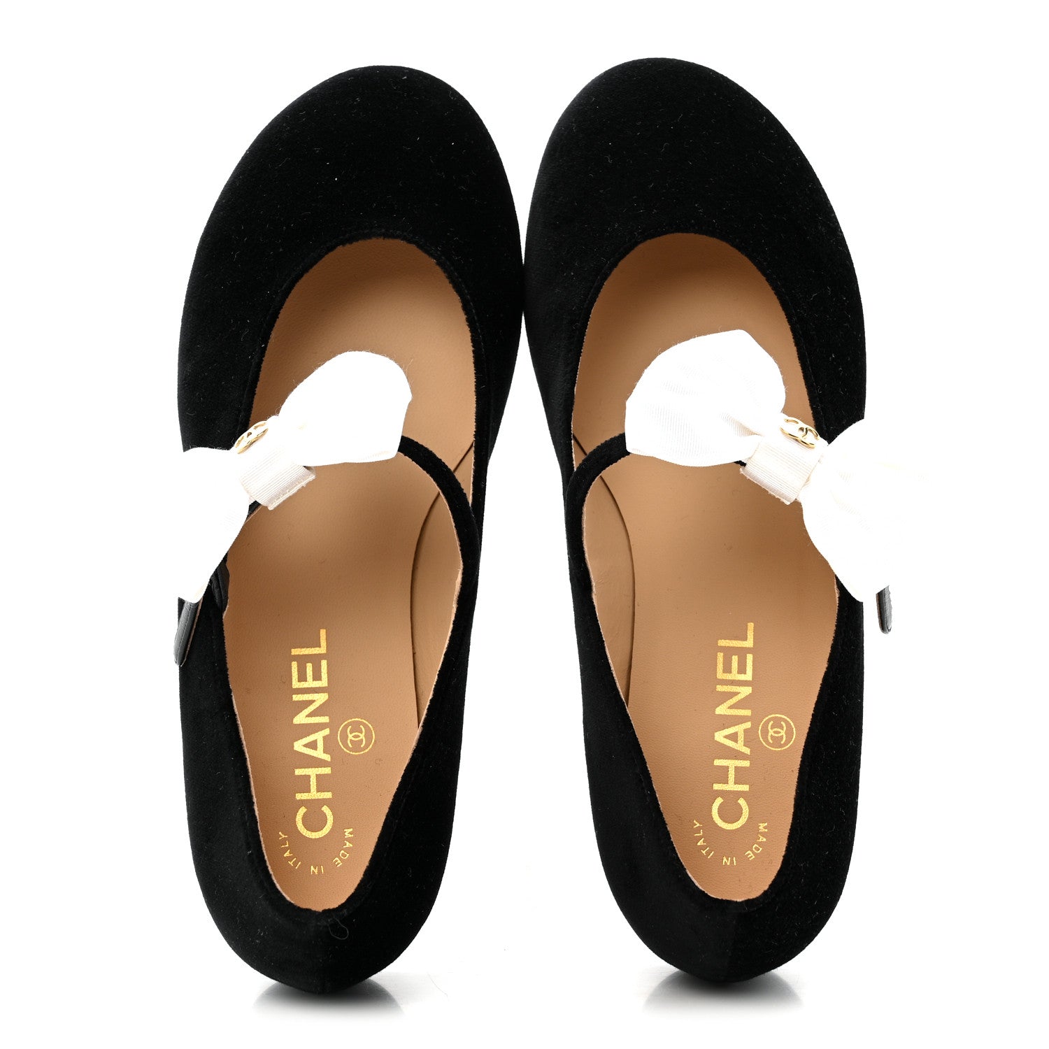 Chanel Velvet Grosgrain Bow Mary Jane Flats 38 Black White