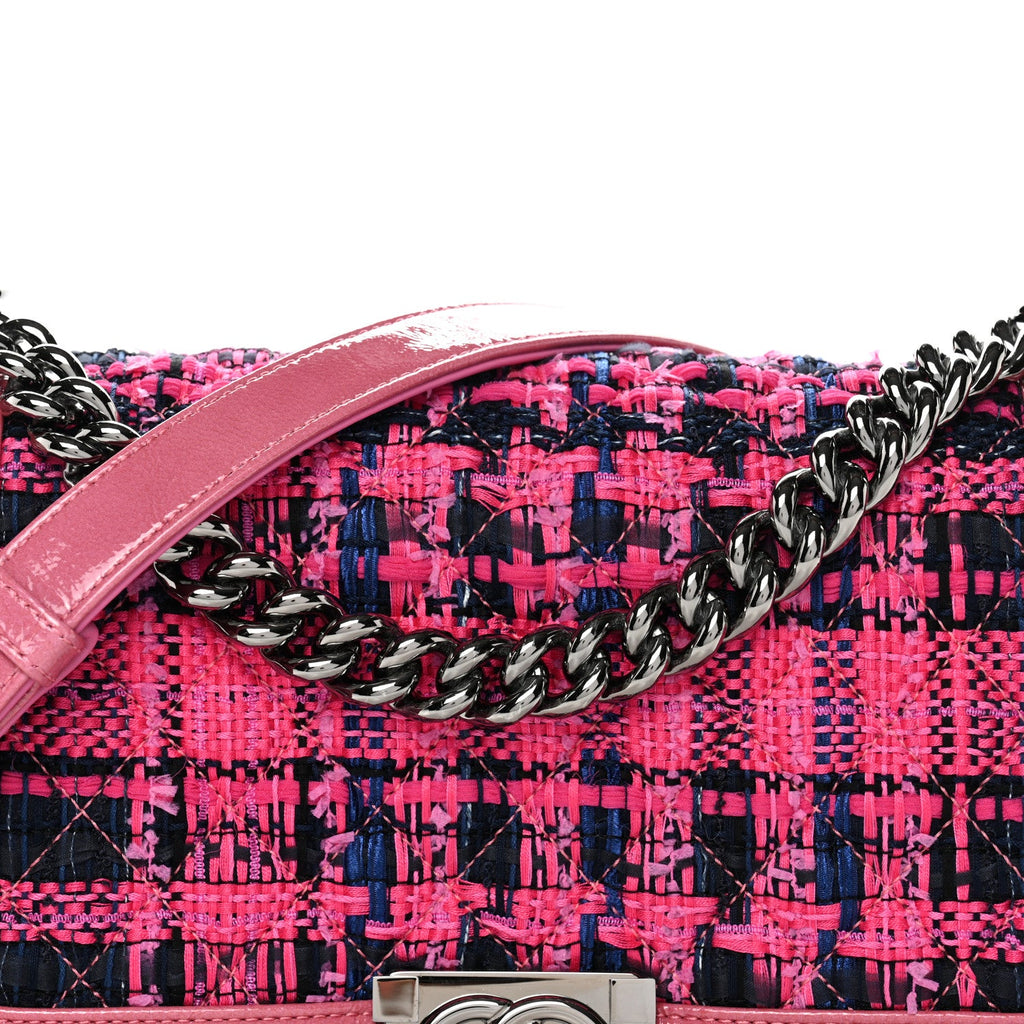Chanel Patent Tweed Medium Boy Flap Fuchsia