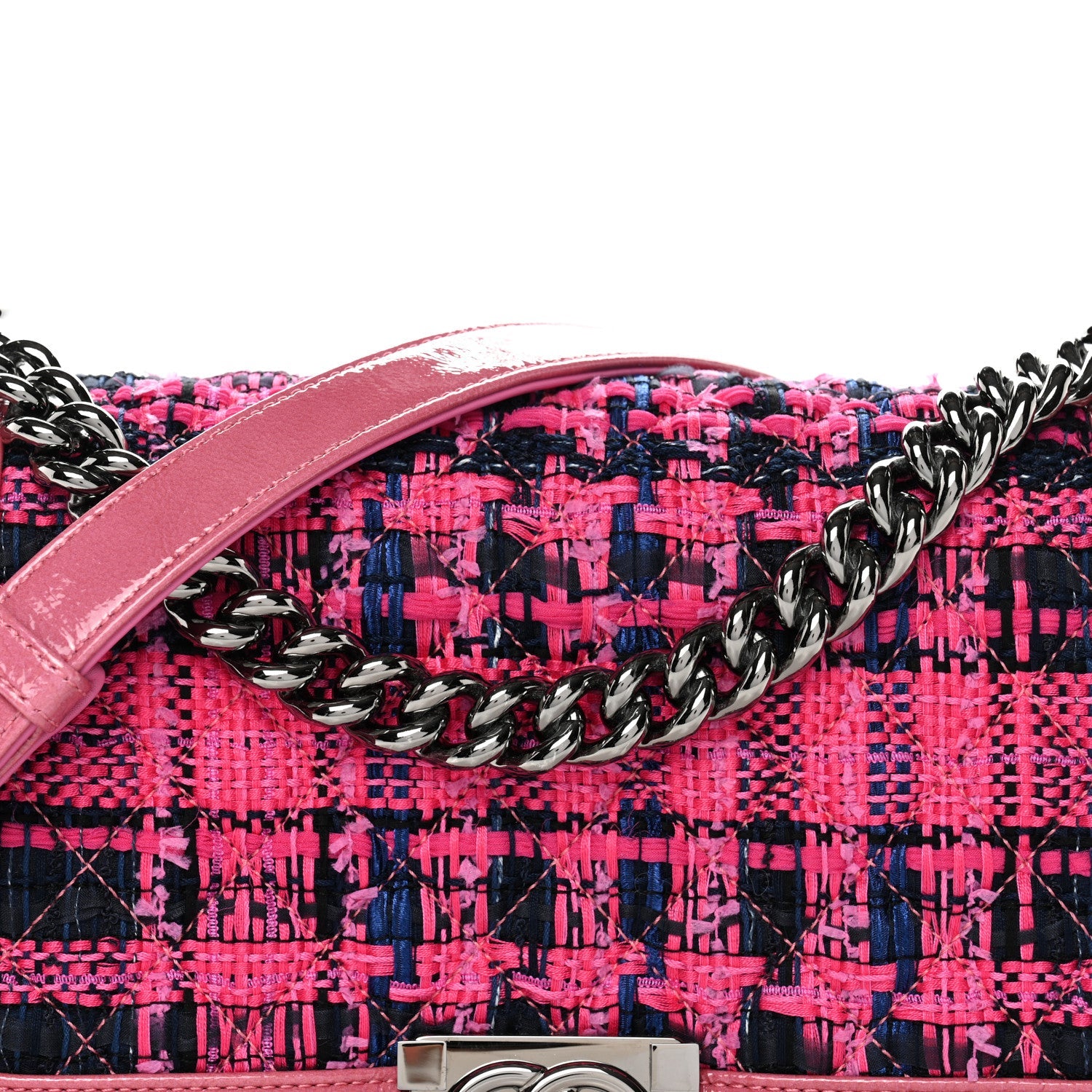 Chanel Patent Tweed Medium Boy Flap Fuchsia