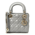 Christian Dior Metallic Lambskin Cannage Mini Lady Dior Grey