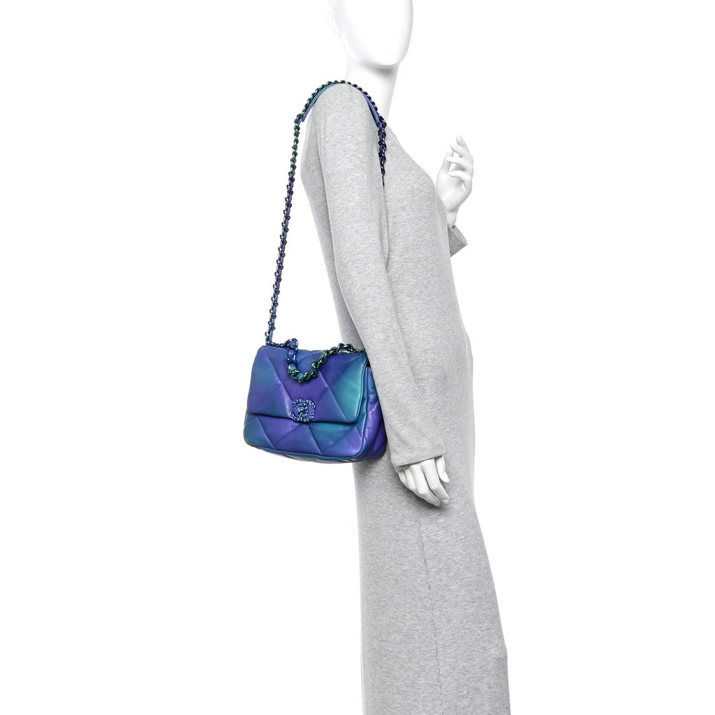 Chanel Tie Dye Calfskin Quilted Medium Chanel 19 Flap Blue Purple