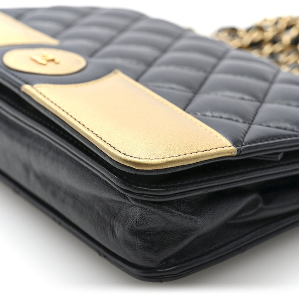 Chanel Lambskin Quilted Wallet On Chain WOC Black Gold