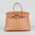 Hermes Birkin 30cm Crocodile Head Vein Handbags Orange Silver