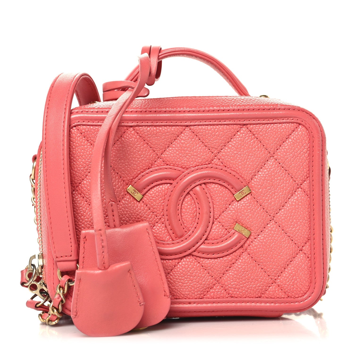 Chanel Caviar Quilted Small CC Filigree Vanity Case Pink