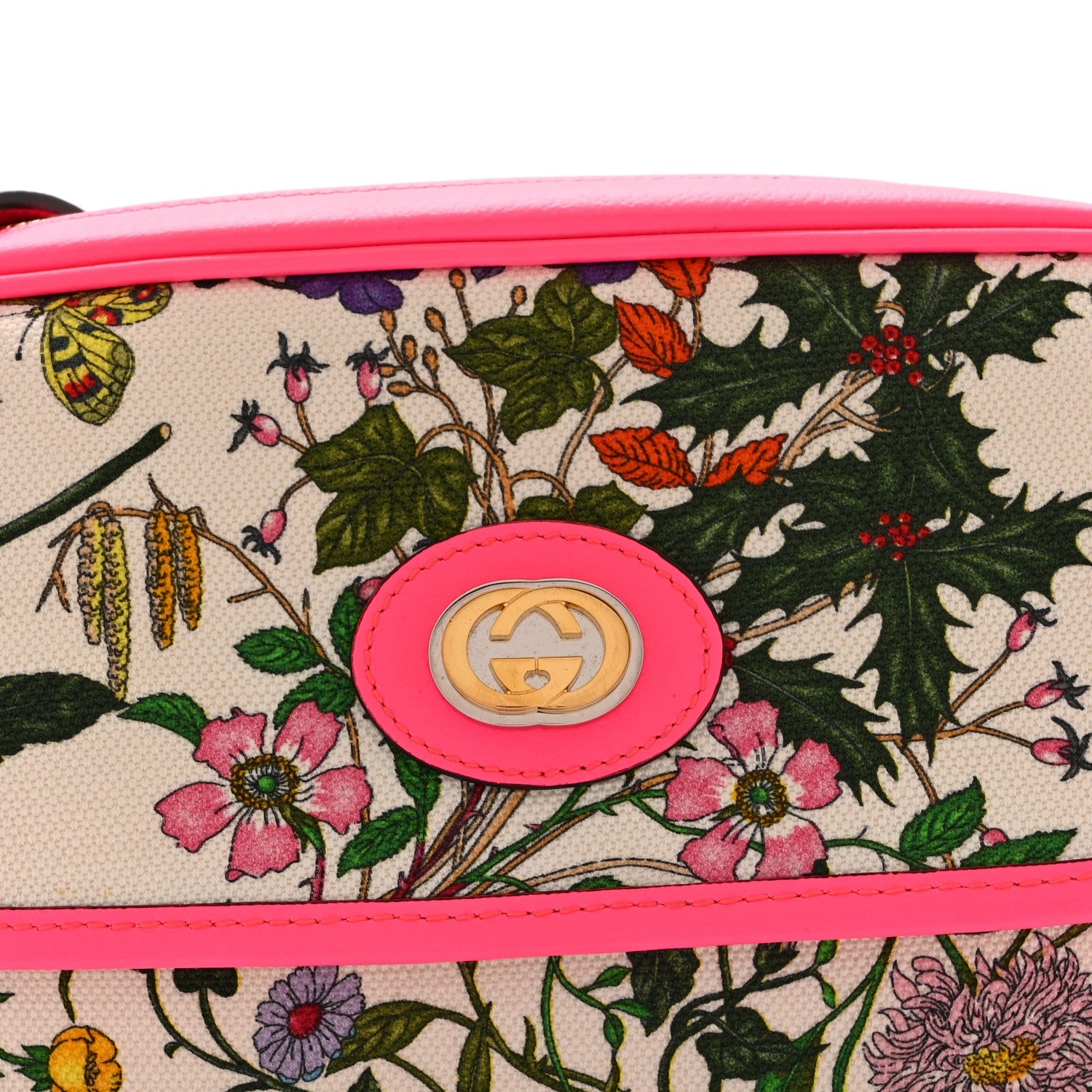 Gucci Canvas Flora Floral Shoulder Bag White Fuchsia Fluo
