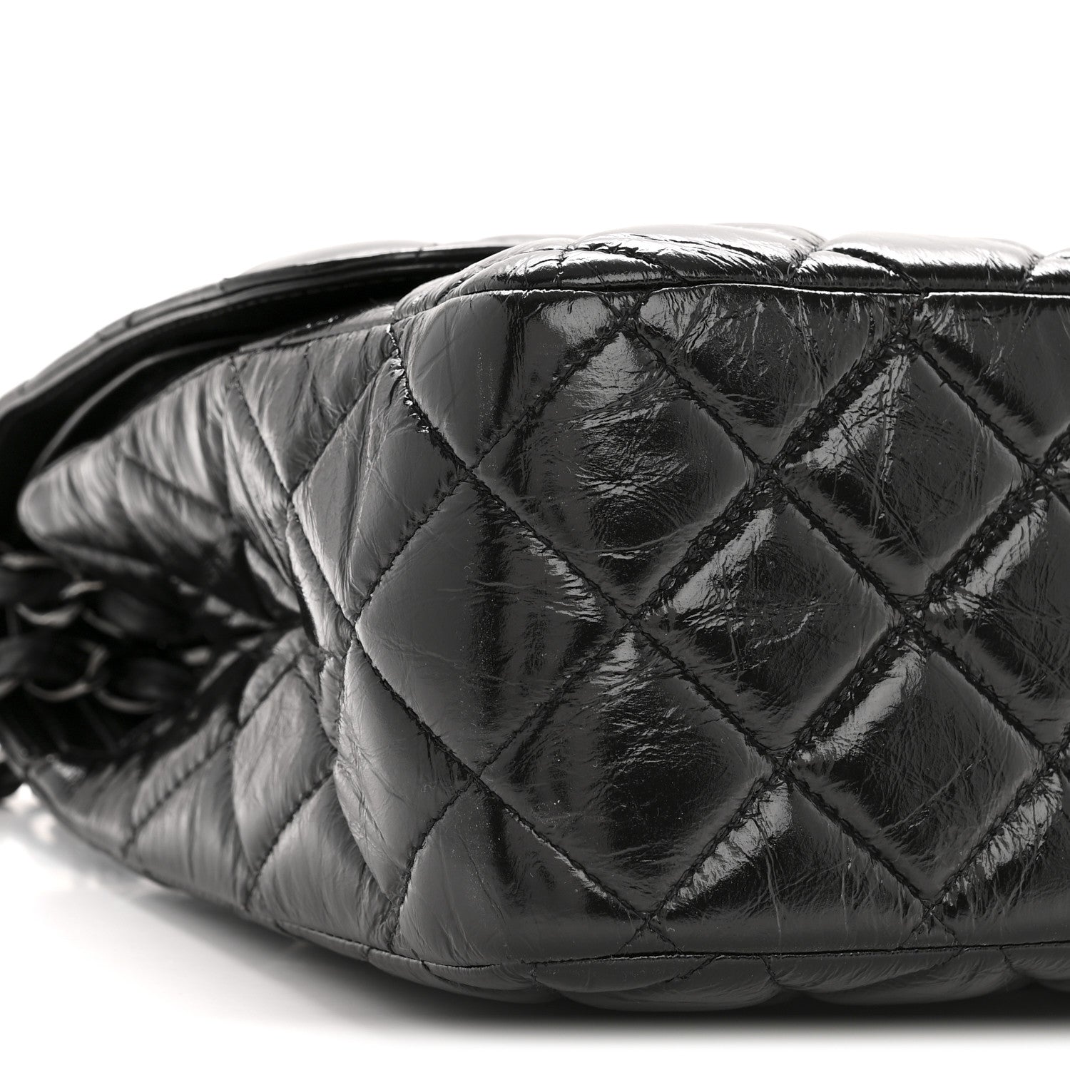 Chanel Shiny Crumpled Calfskin Quilted Jumbo Double Flap So Black
