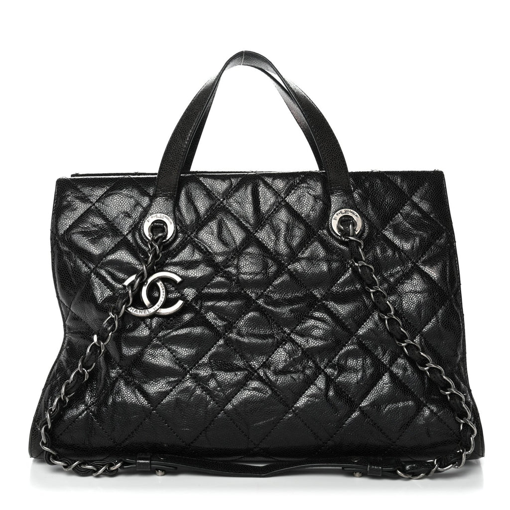 Chanel Crumpled Grained Calfskin Quilted CC Crave Tote Black