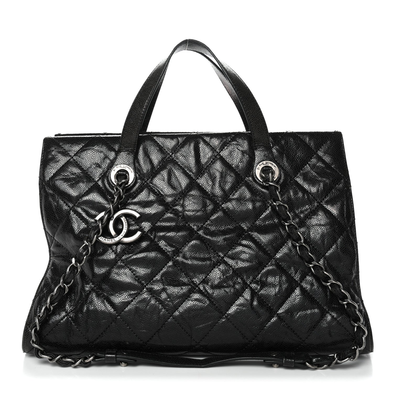 Chanel Crumpled Grained Calfskin Quilted CC Crave Tote Black