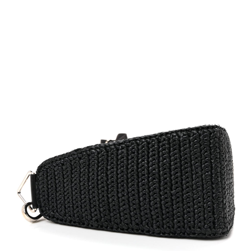 Prada Yarn Raffia Effect Crochet Triangle Shoulder Bag Black