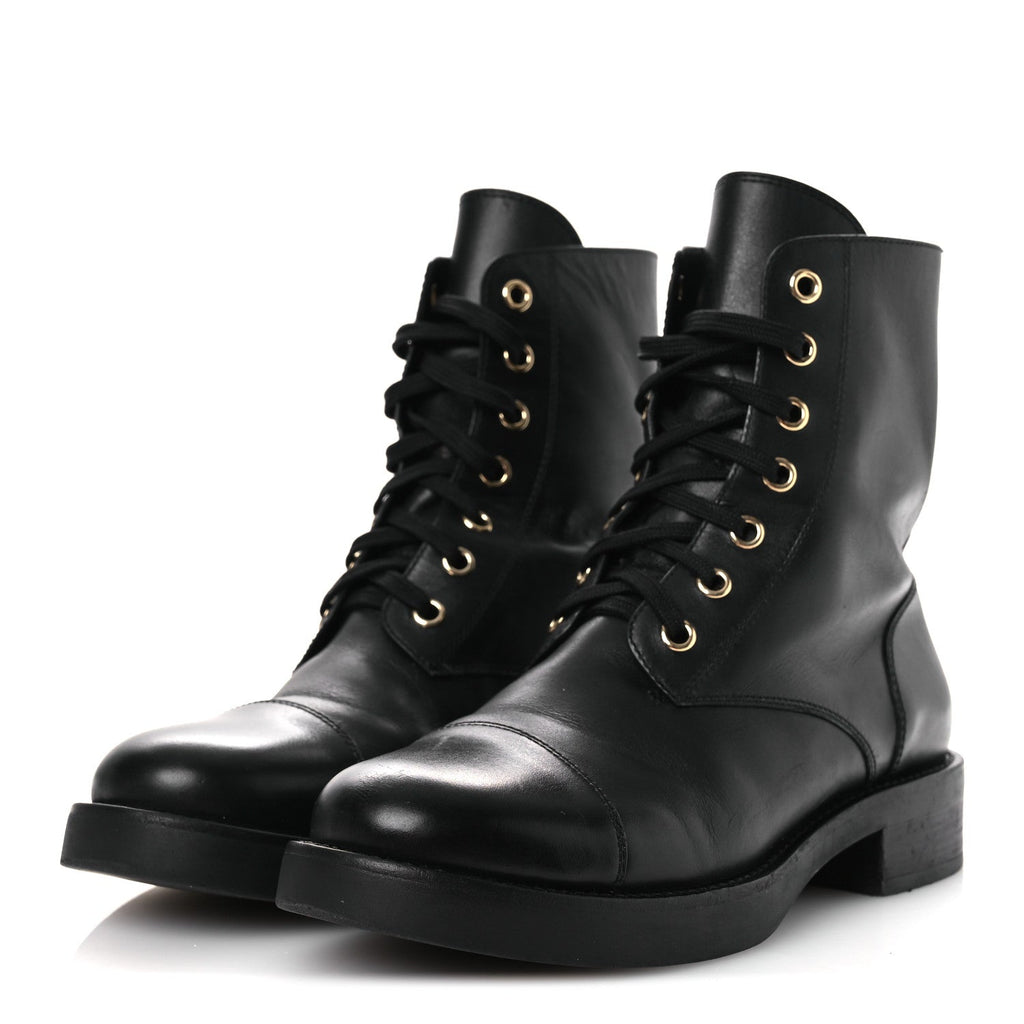 Louis Vuitton Calfskin Flat Ranger Boots 36.5 Black