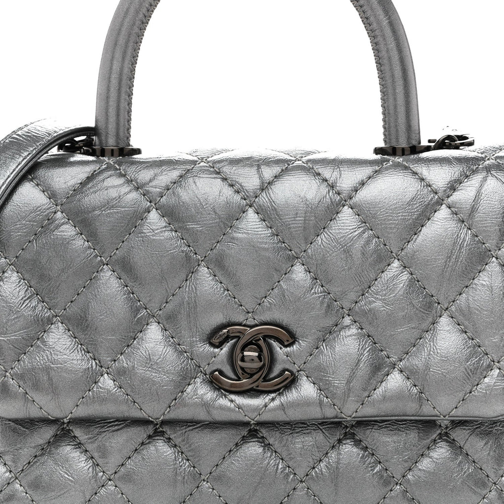 Chanel Metallic Aged Calfskin Quilted Mini Coco Handle Flap Charcoal