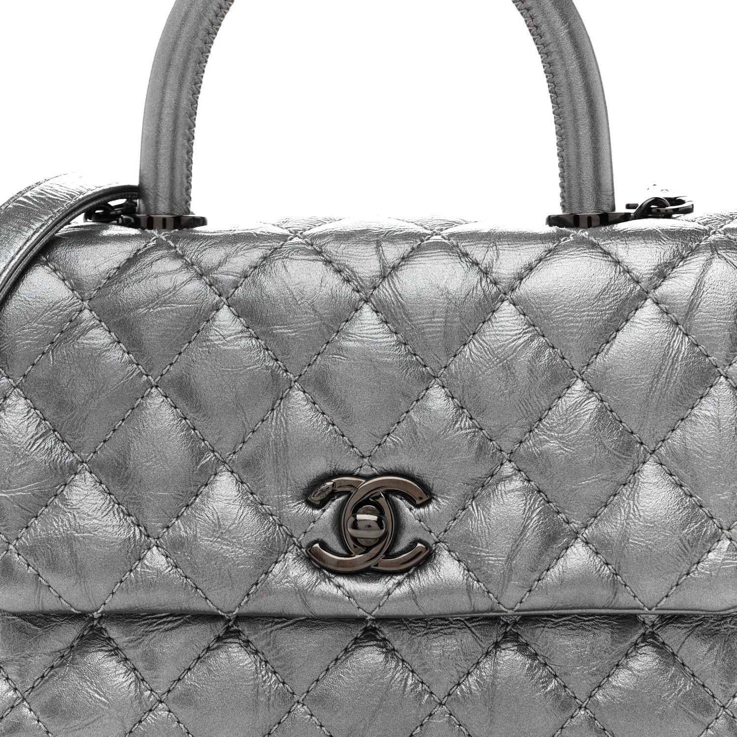 Chanel Metallic Aged Calfskin Quilted Mini Coco Handle Flap Charcoal