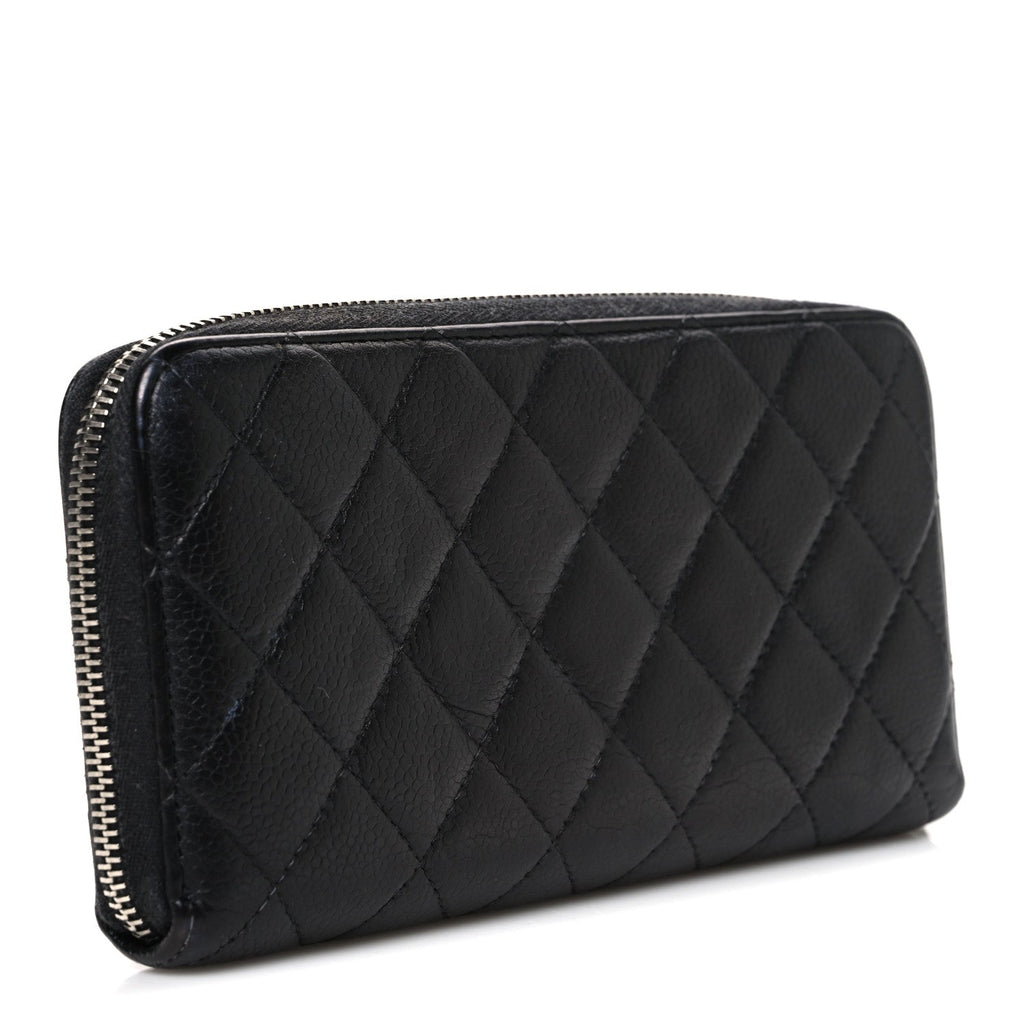 Caviar Quilted Large Gusset Zip Around Wallet Black
