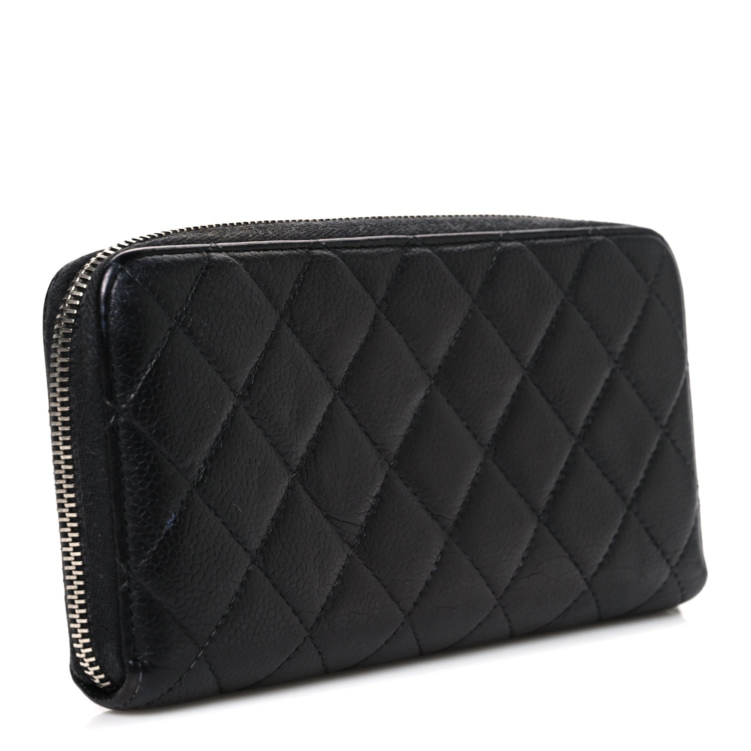 Caviar Quilted Large Gusset Zip Around Wallet Black