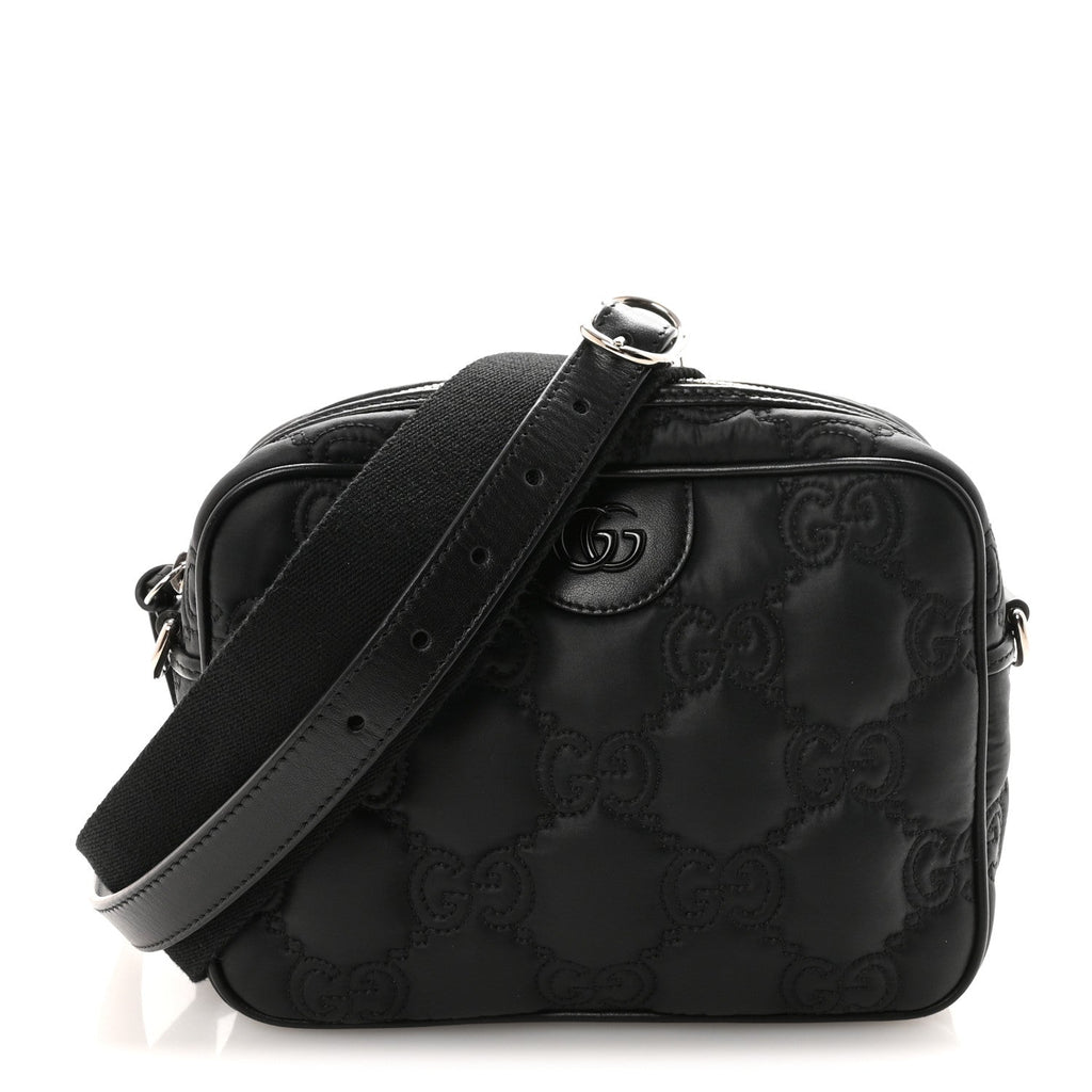 Gucci Nylon Calfskin Enamel GG Matelasse Shoulder Bag Black