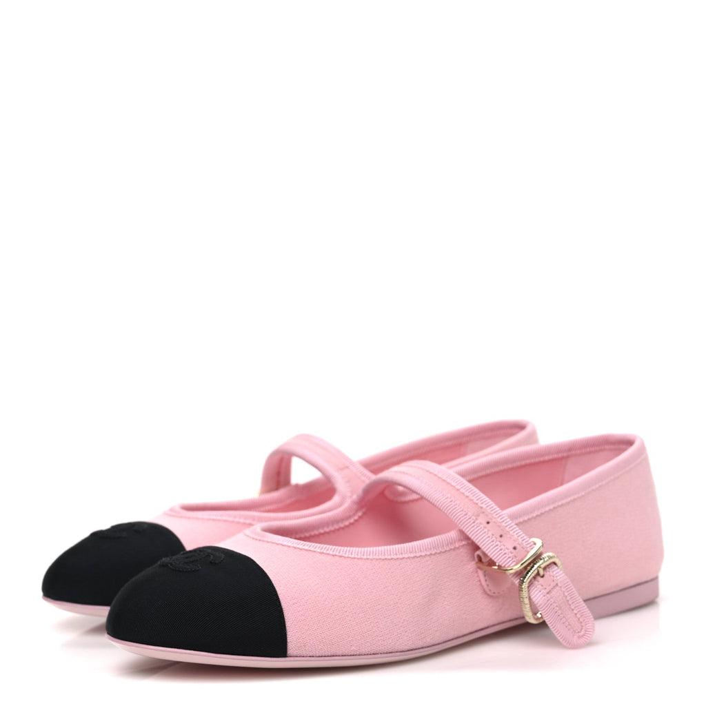 Fabric Grosgrain Mary Jane Flats 38 Light Pink Black