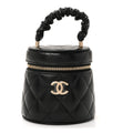 Chanel Lambskin Quilted Ruched Handle Vanity Case Black