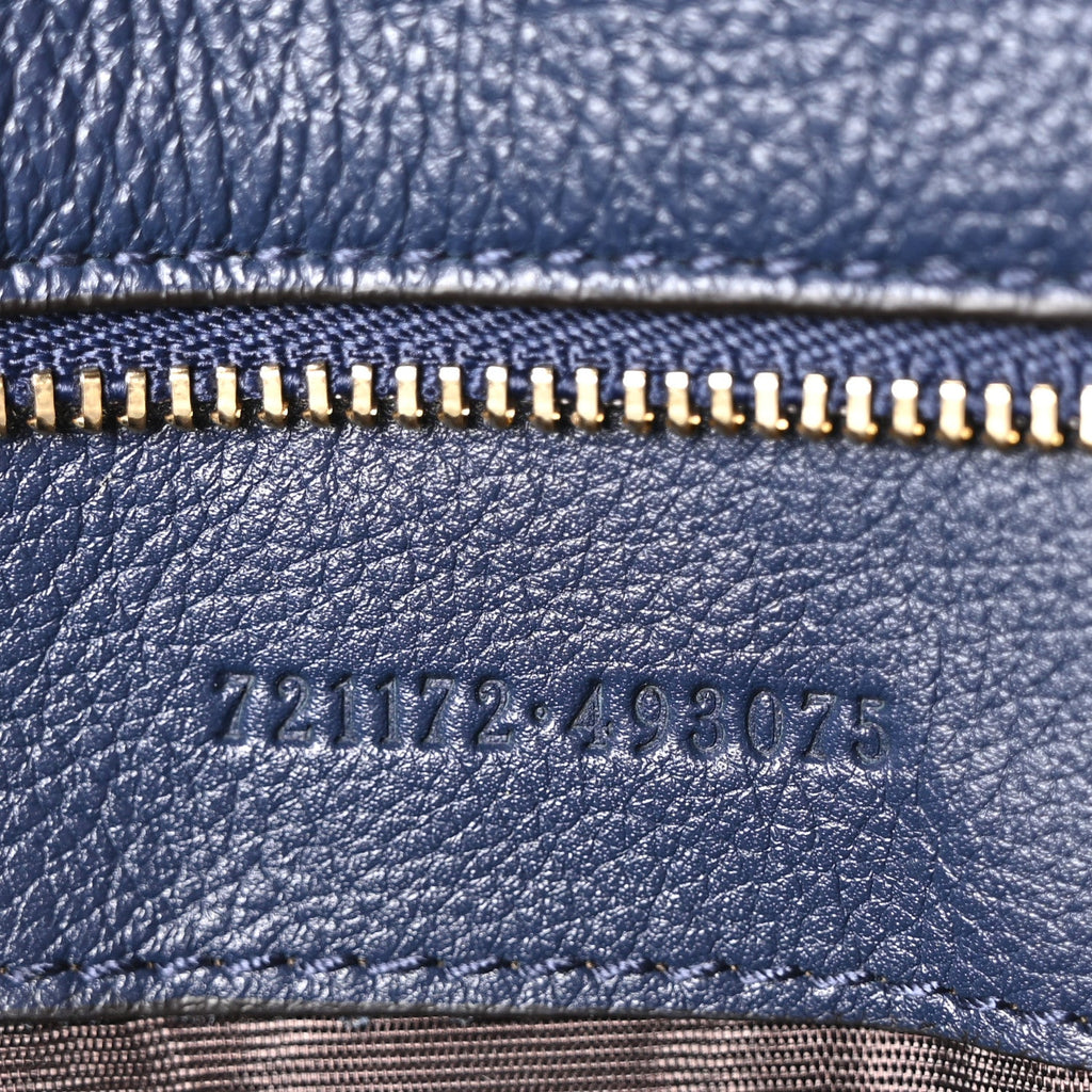 Gucci Roxy Calfskin Web Medium Blondie Top Handle Shoulder Flap Bag Blue Agata