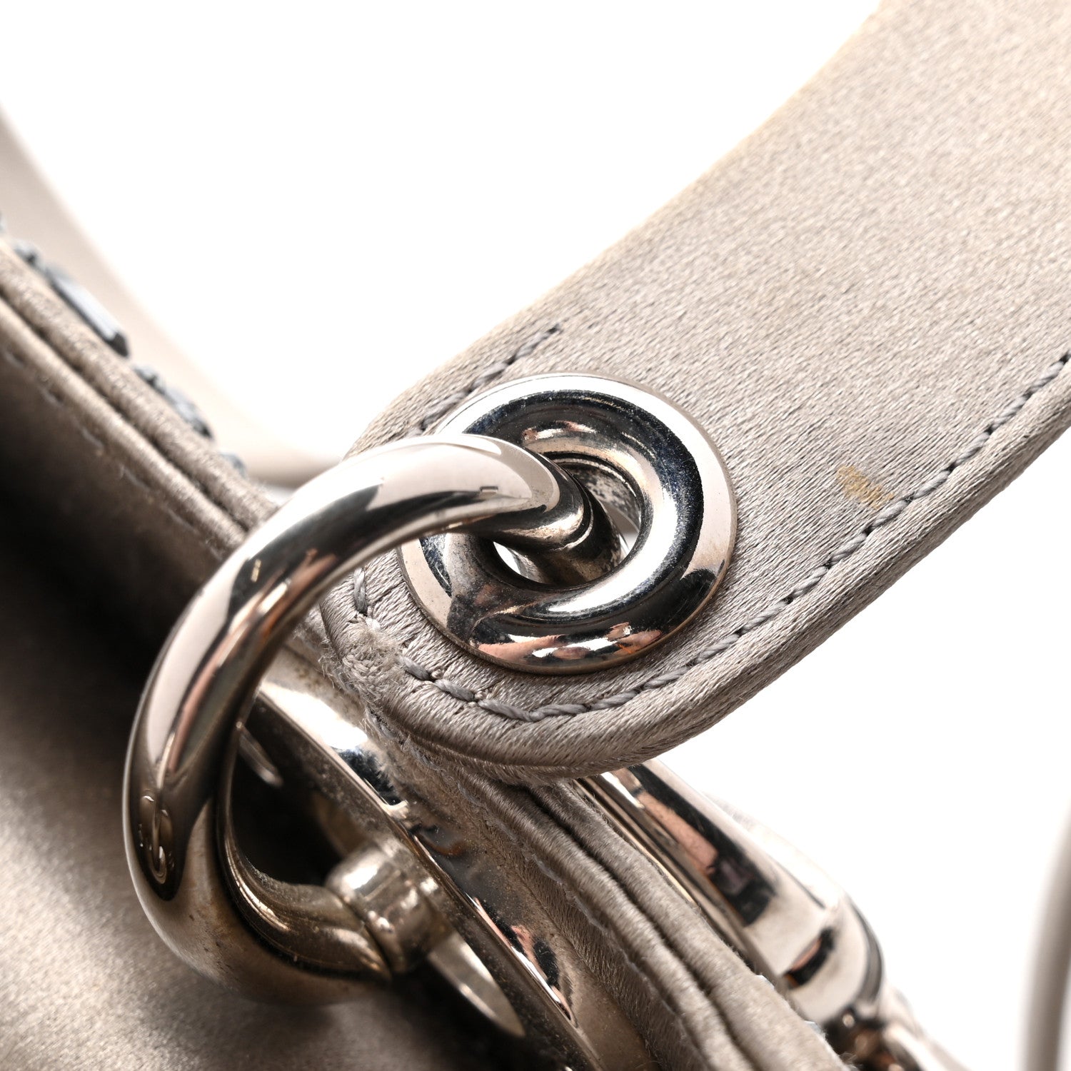 Christian Dior Satin Crystal Cannage Mini Lady Dior Gray