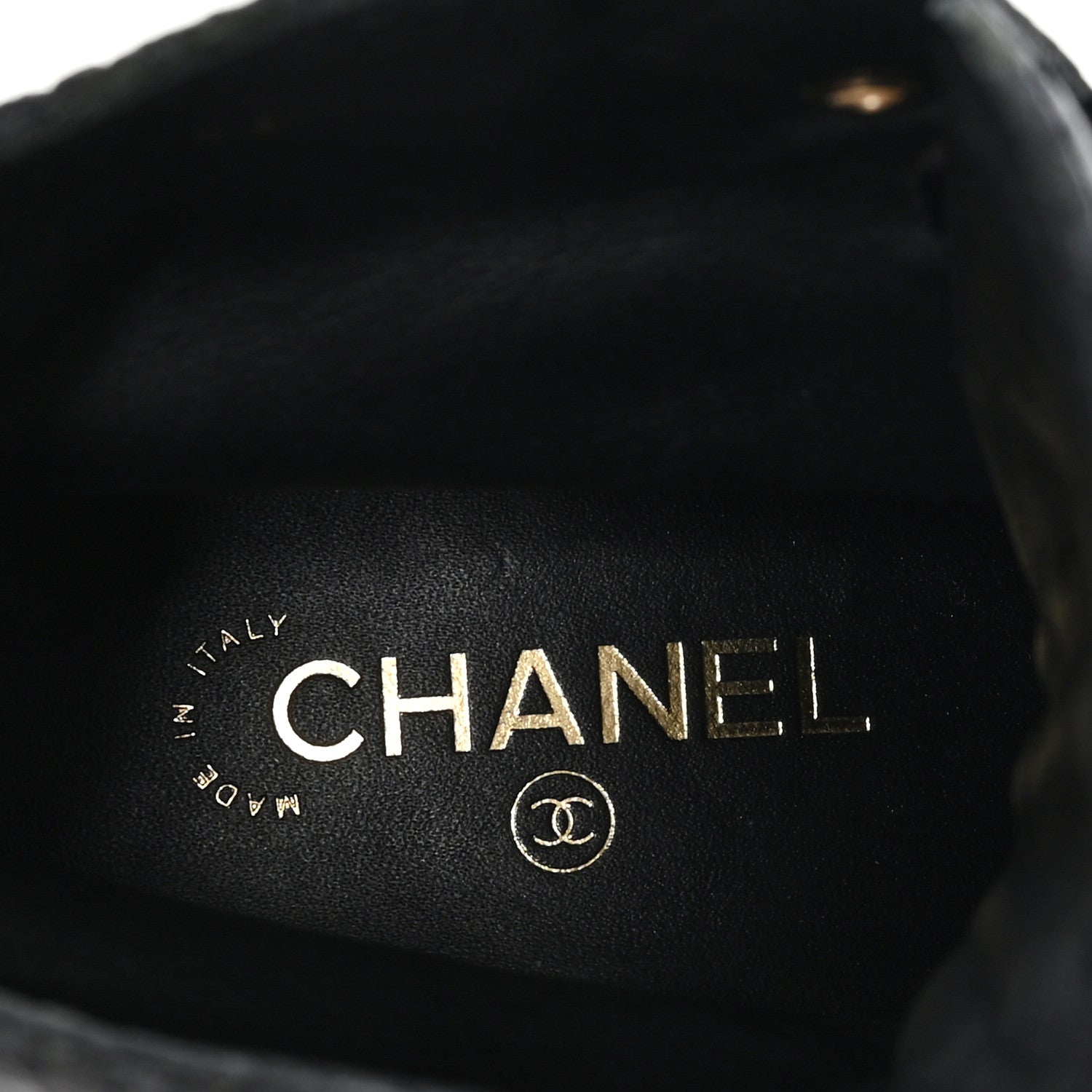 Chanel Shiny Calfskin Velvet Pearl Combat Short Boots 37.5 Black