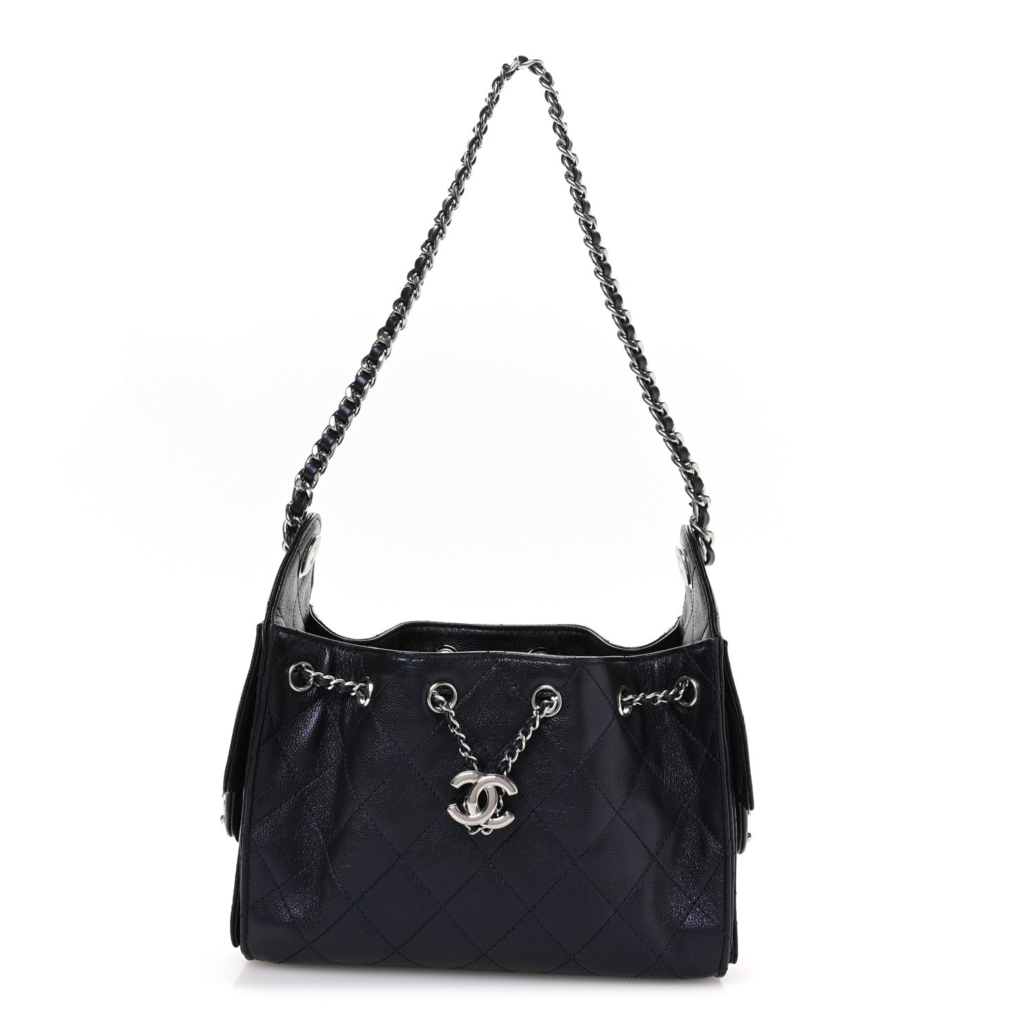 Chanel Metallic Caviar Quilted Mini Chanel 25 Handbag Dark Blue