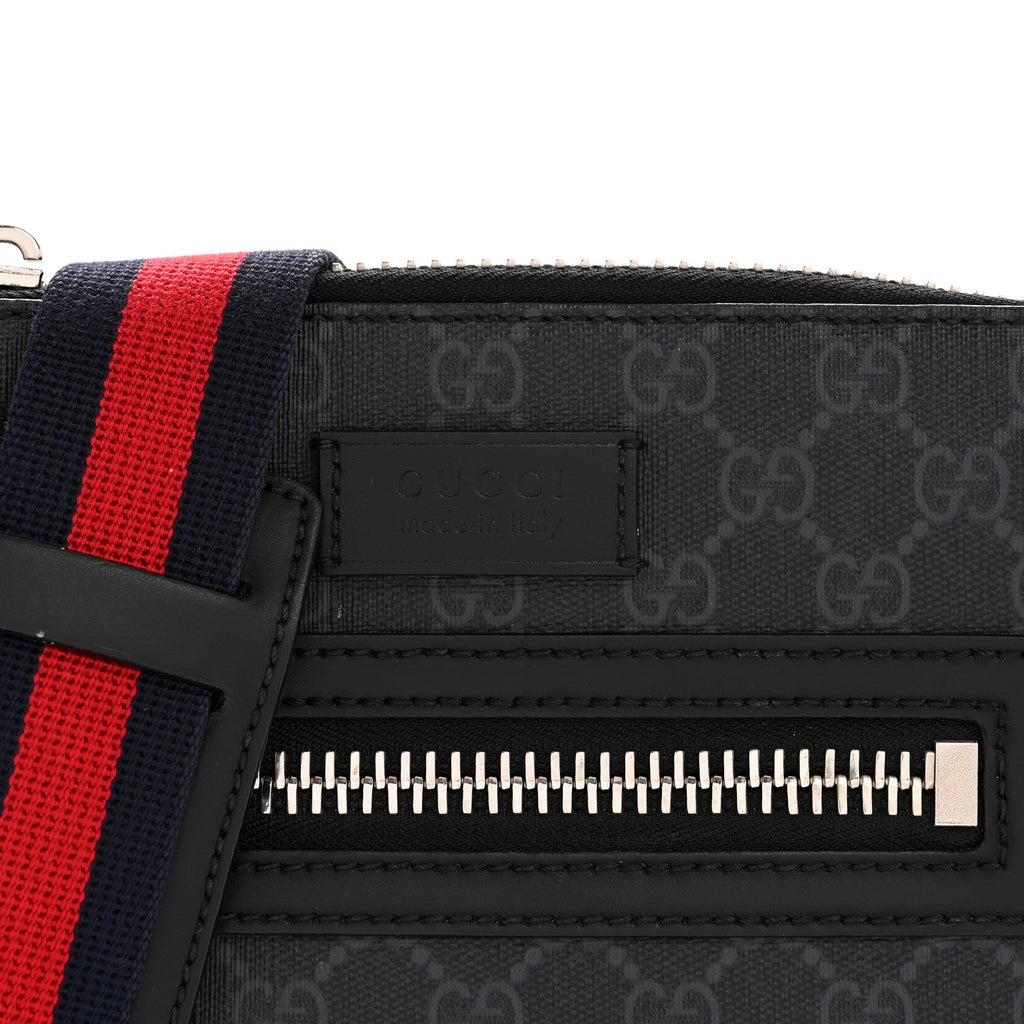 Gucci GG Supreme Monogram Web Small Flat Messenger Bag Black Grey