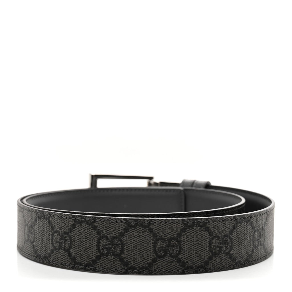 Gucci Selleria Calfskin GG Supreme Monogram Reversible Belt 80 32 Graphite Grey Black
