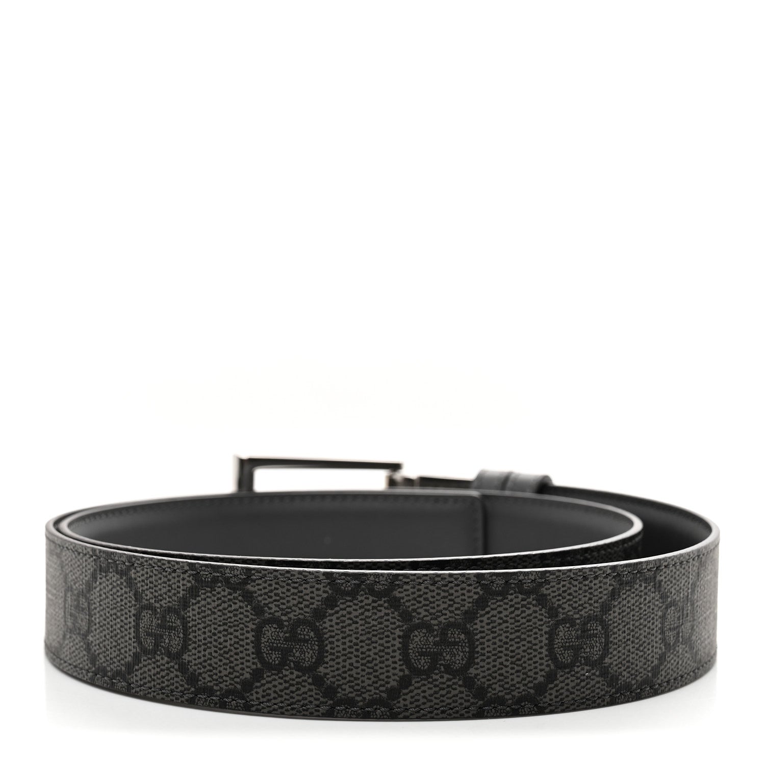 Gucci Selleria Calfskin GG Supreme Monogram Reversible Belt 80 32 Graphite Grey Black