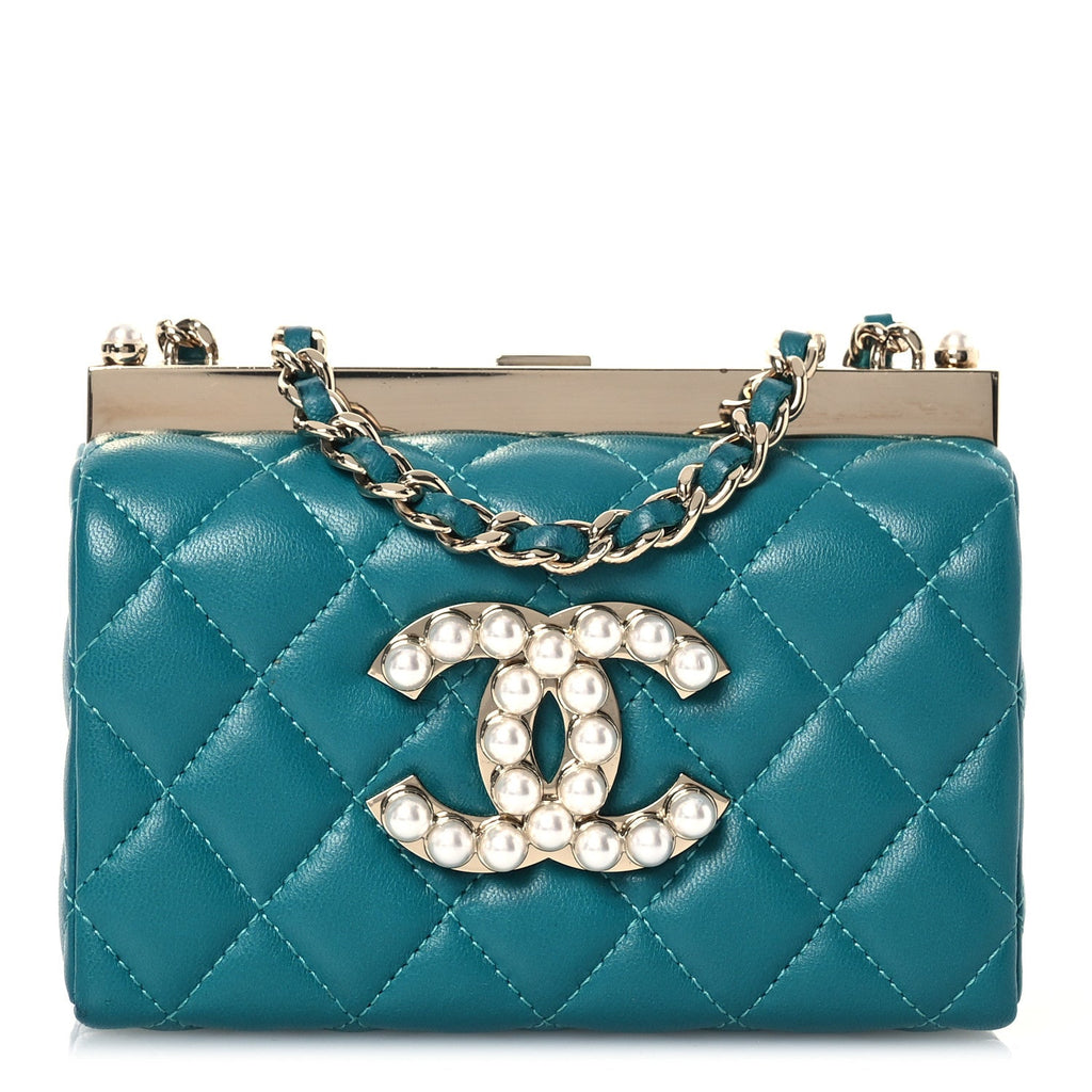 Chanel Lambskin Quilted Pearl CC Vanity Case Turquoise